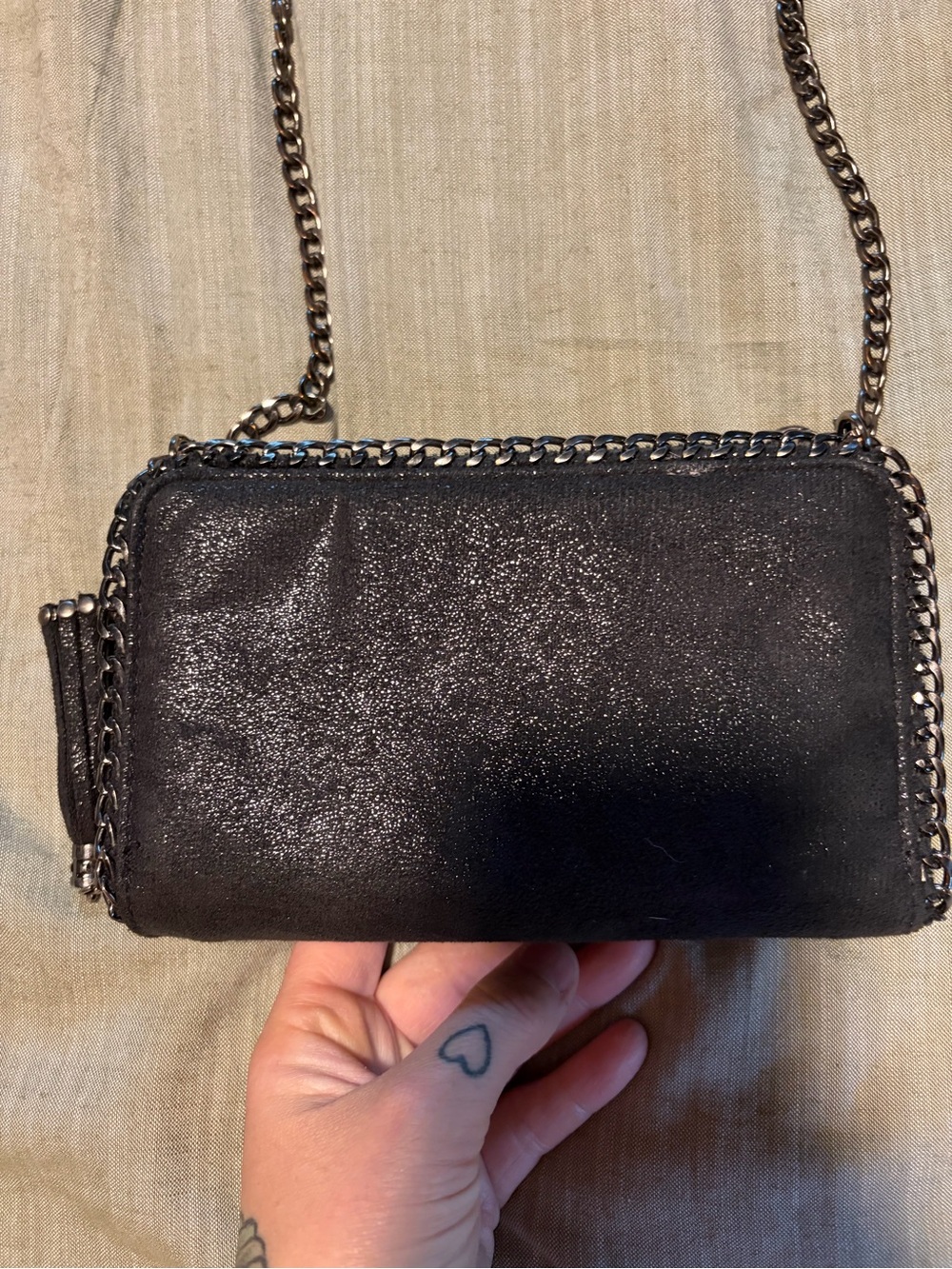 Repurposed Luis Vuitton Brown Monogram Crossbody Bag with Studs and Tassel - Picture 5 of 13